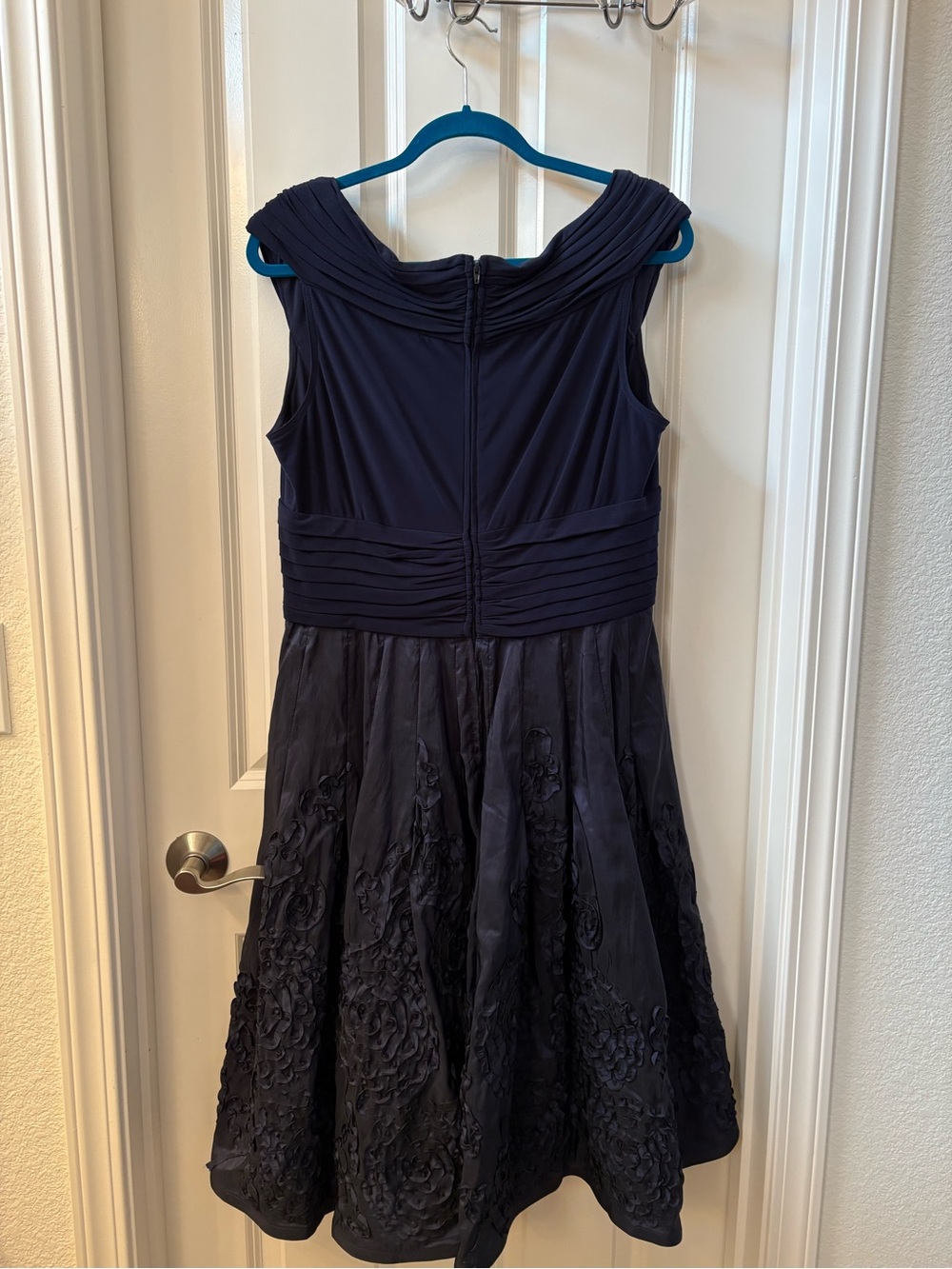 Adrianna Papell Navy Dress with Teal Trim 1016